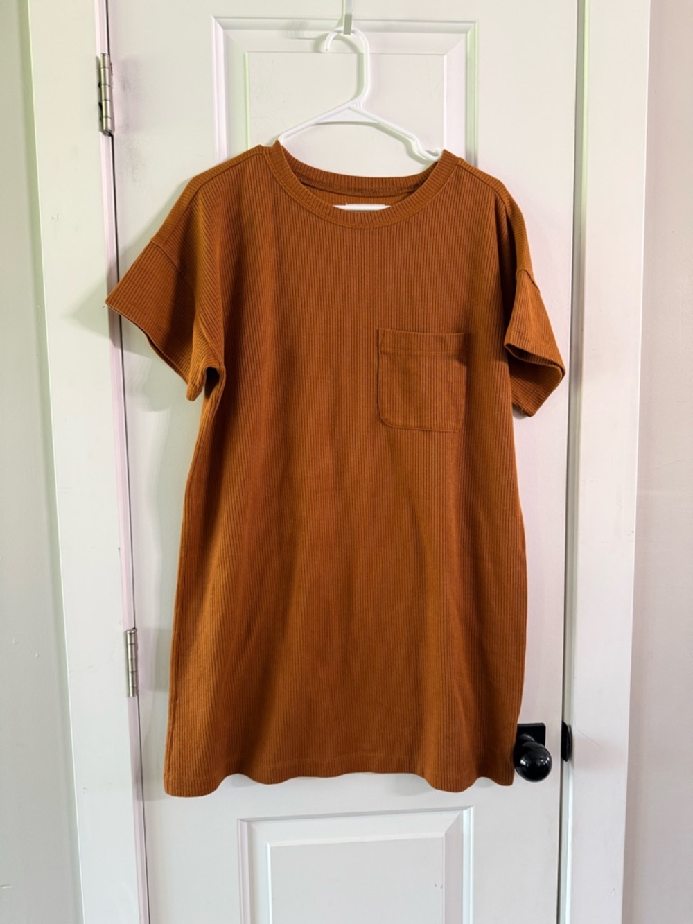 Madewell Ribbed Pocket Tee Dress Medium Rust Brown Short Sleeve Shift Dress - Picture 3 of 8